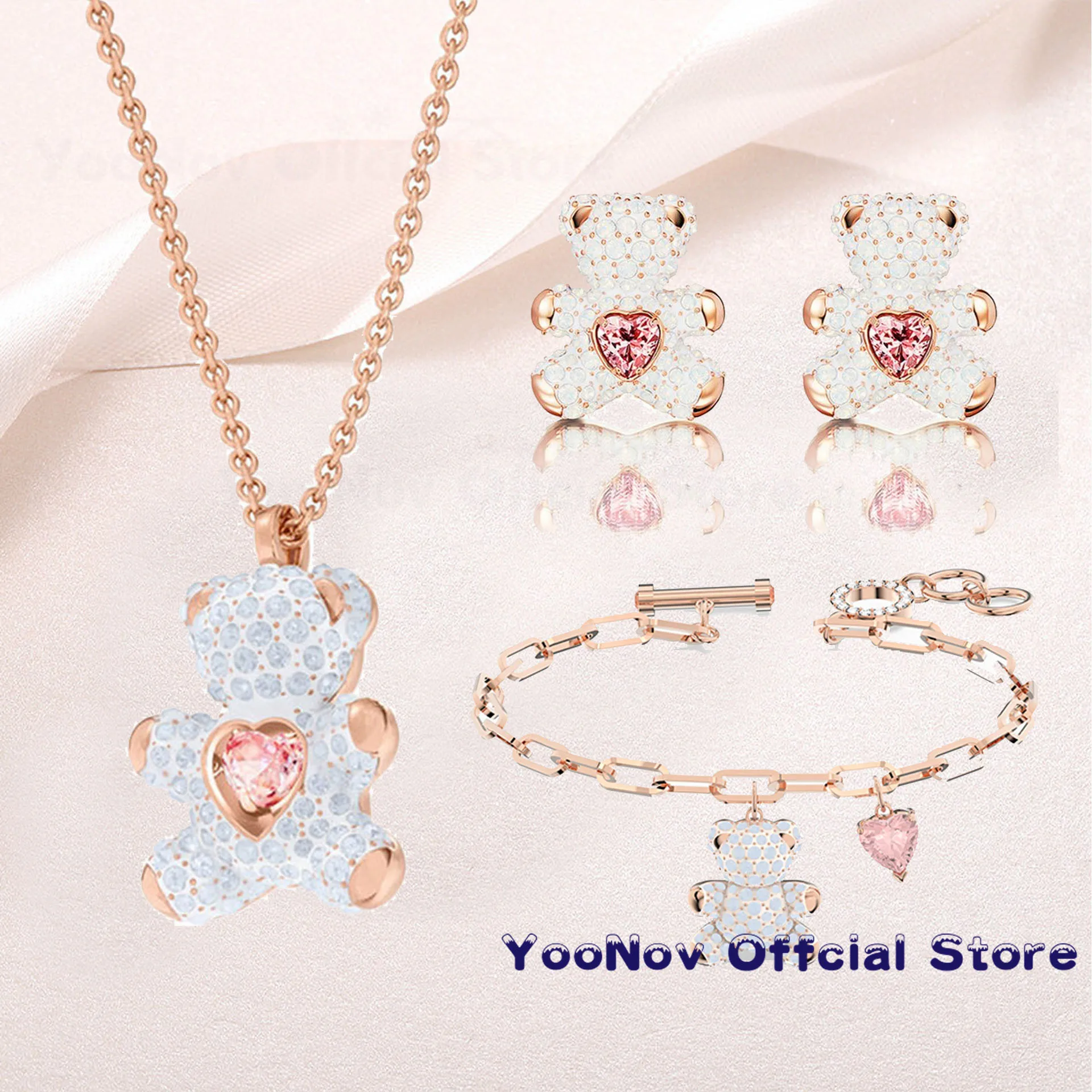 

SWA New 2021 Fashion Jewelry TEDDY Name Necklace Rose Gold High Quality Charm Love Bear Decoration Female Romance Jewelry Gift