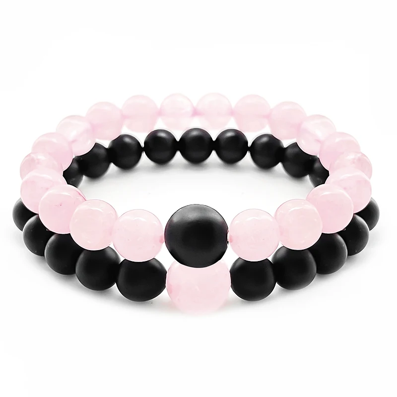 

Handmade Natural Stone Bracelets for Women 8 mm Pink Crystal Black Stones Gemstone Bridesmaid Wedding Party Bracelets On Hand