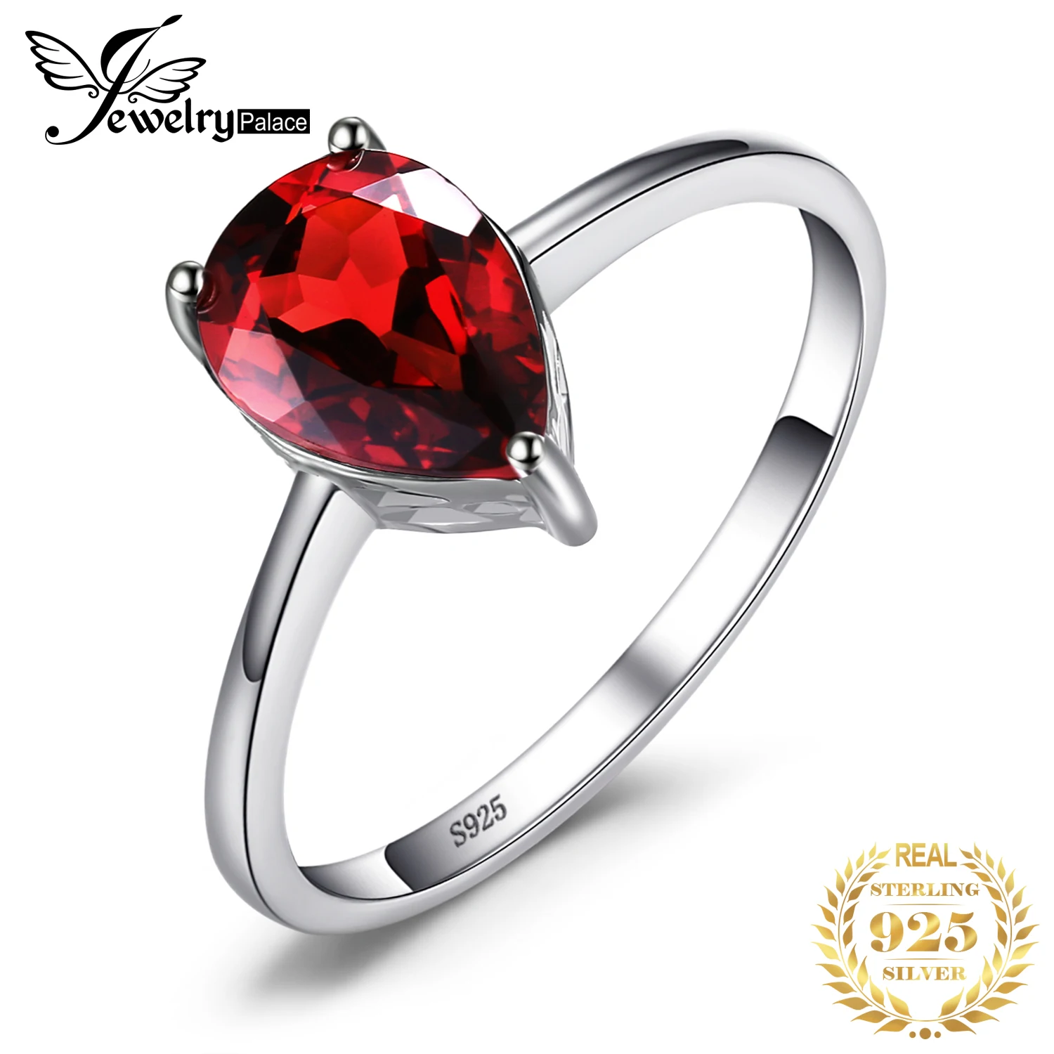 Jewelrypalace капли воды 1.6ct натуральный красный гранат Твердые 925 Серебряные кольца для Для женщин модные вечерние Красивые ювелирные изделия