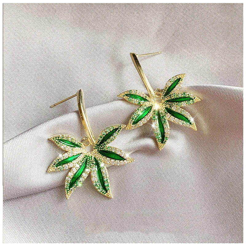 Серьги в виде листьев модные ювелирные изделия зеленые цветные женские серьги