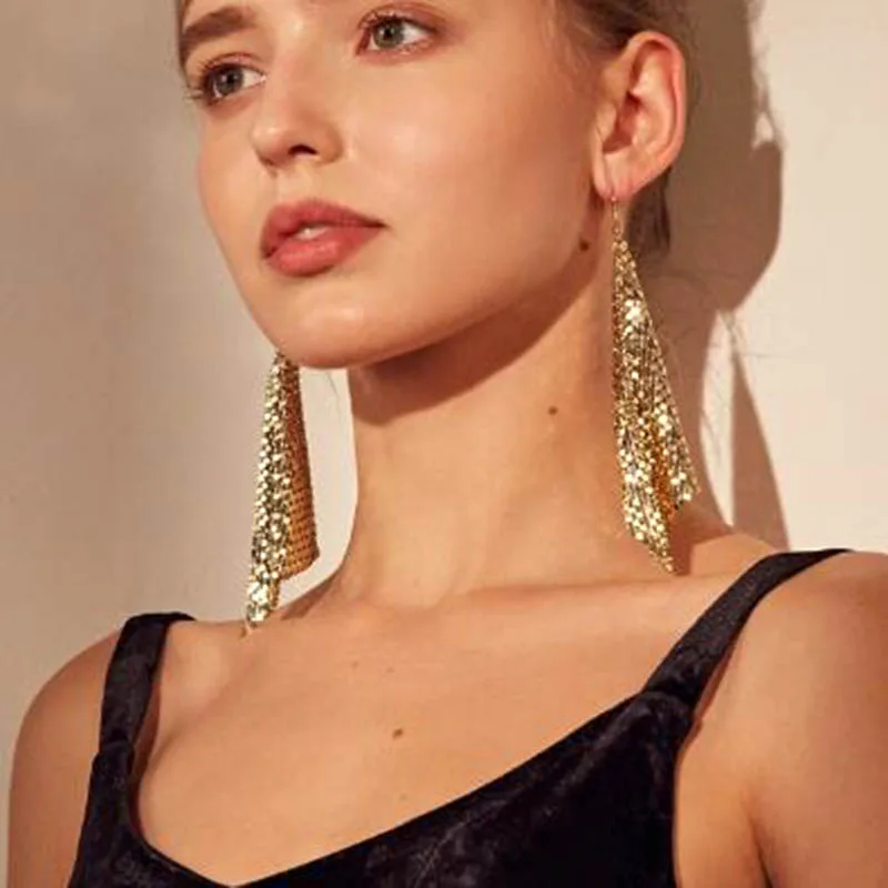 Модные серьги za металлические с блестками и кисточками креативные Новые