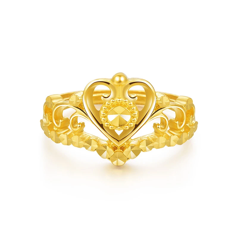 

Pure 24K Yellow Gold Ring Women 999 Gold Crown Open Size Ring High Quality Ring