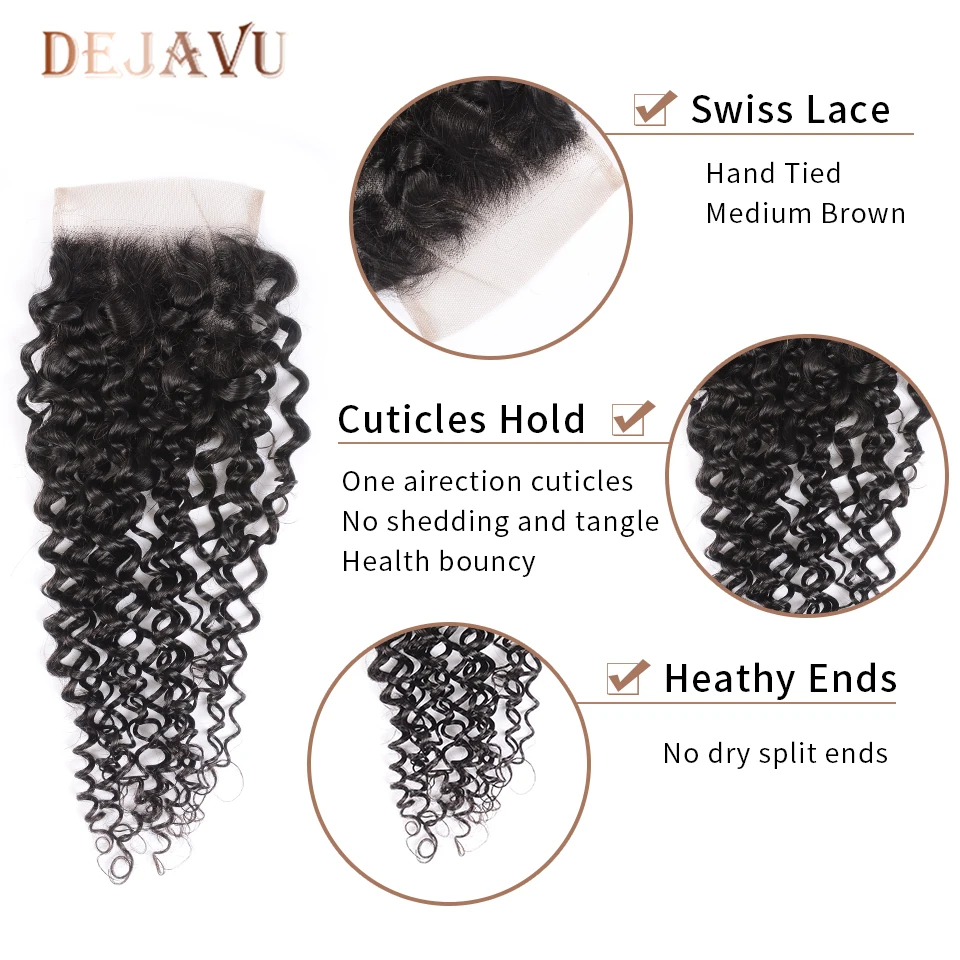 

Dejavu Kinky Curly Bundles With Closure Non-Remy Hair Bundles With Closure Brazilian Weave With 4*4Lace Closure Meche Bresilienn
