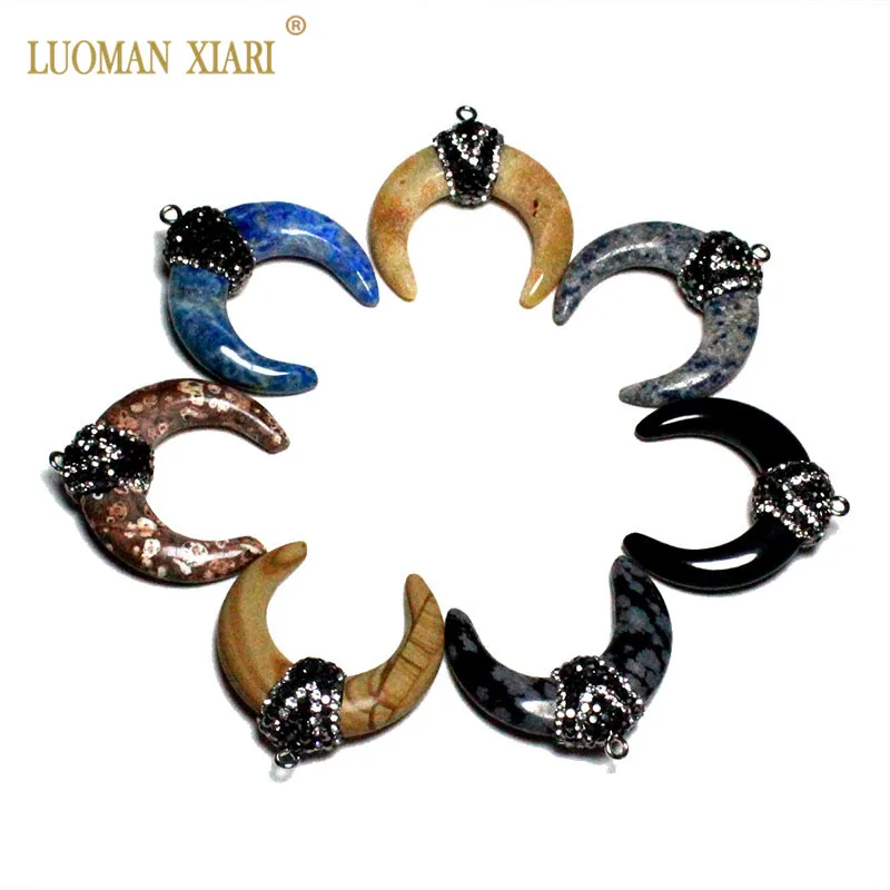 Оптовая продажа 2 шт. инкрустация циркон Форма бычьего рога натуральный черный