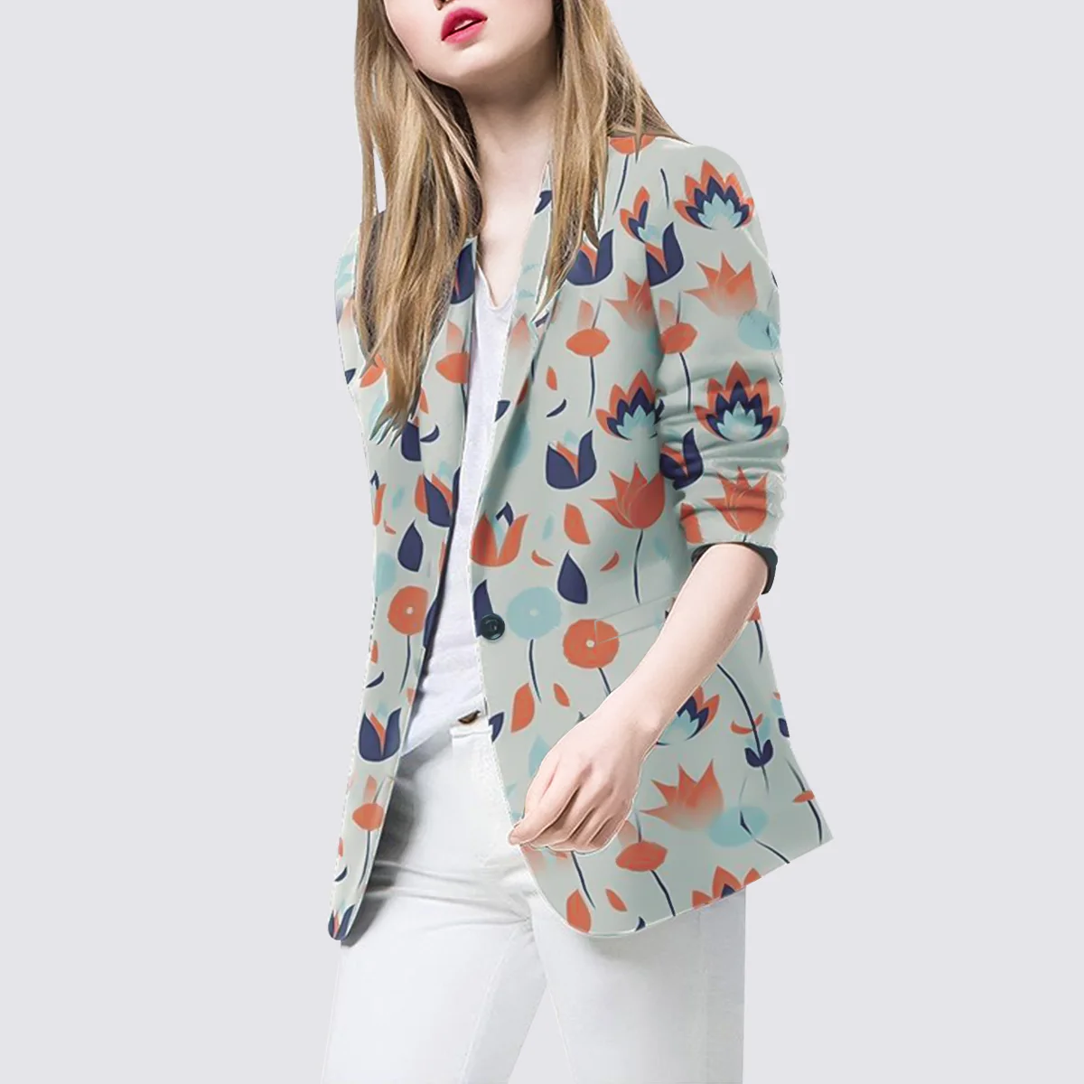 

Fashion design sense temperament printing suit jacket 2021 fall new female Slim one button small suit