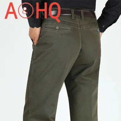 

Straight Loose High Waist Casual Pants Men Cotton Classic Solid Business Mens Trouser Black Man Overalls