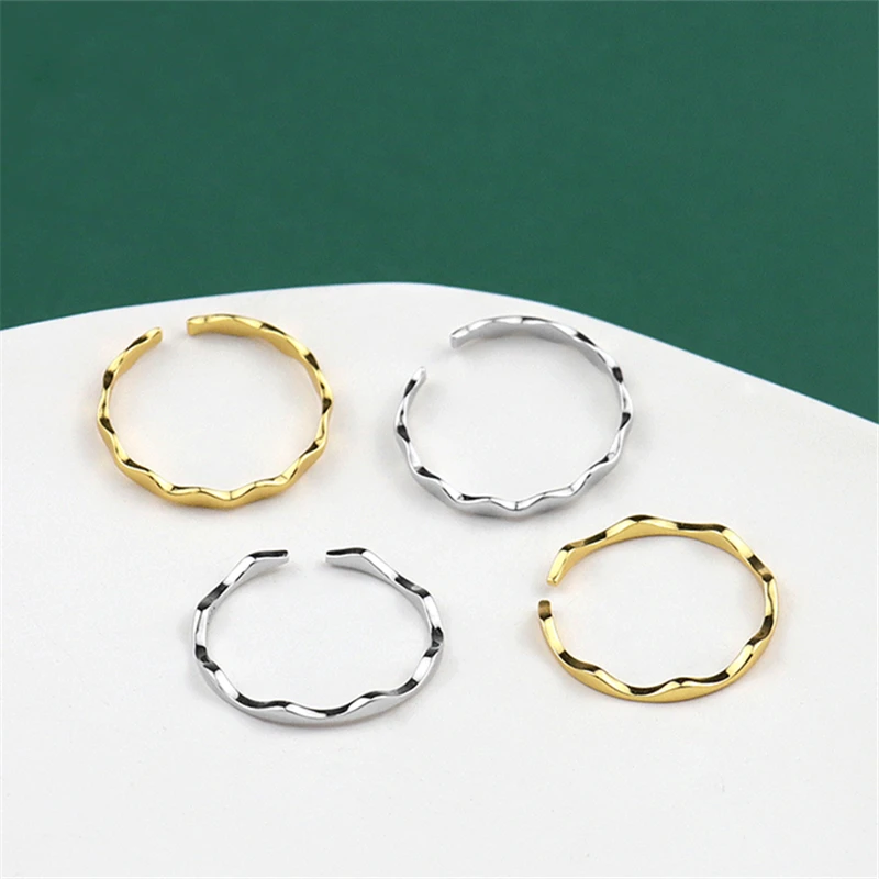 

Lispector 925 Sterling Silver Simple Slim Shiny Wave Rings for Women Minimalist Adjustable Openwork Ring Unisex Jewelry