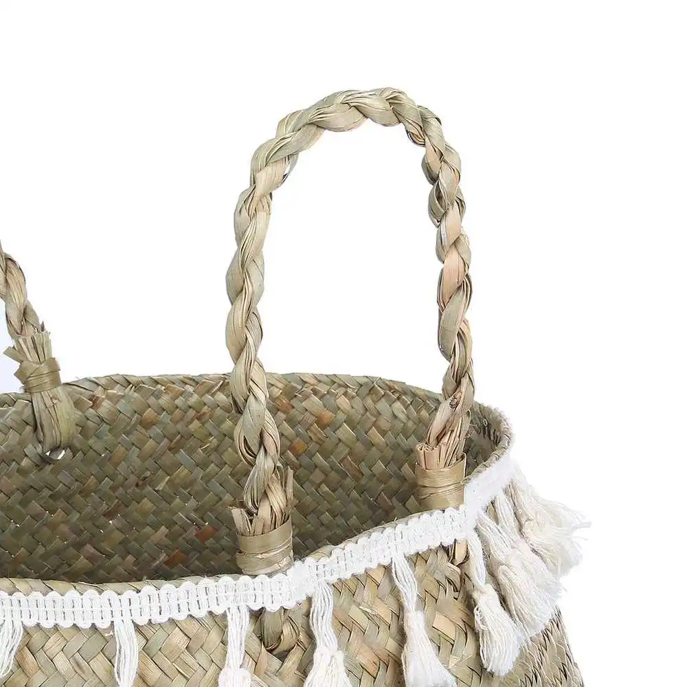 Складная плетеная корзина для морских водорослей горшки цветов с помпоном сумка