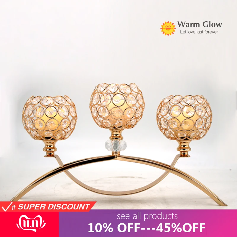 Прозрачный подсвечник с тремя кристаллами для свадьбы/праздника/площадки