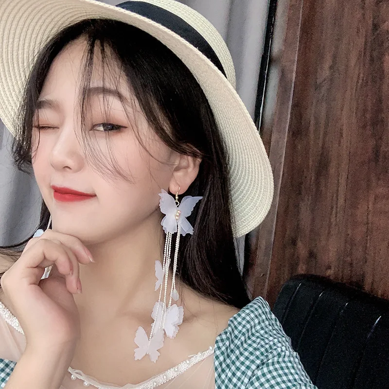 

Bohemian Lace Earrings Sweet Butterfly Fairy Exaggerated Tassels Female Temperament Elegant Jewelry All-Match Ears Accessories