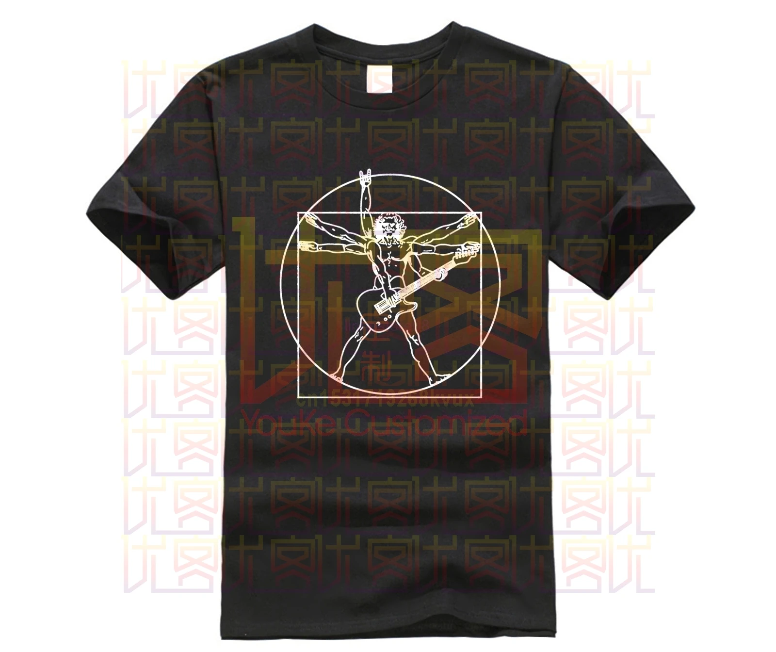 Vitruvian Guitarist Mens Funny Guitar T-shirt Electric Bass Acoustic Amp Player Men and Women Tees Phiking Print | Мужская одежда