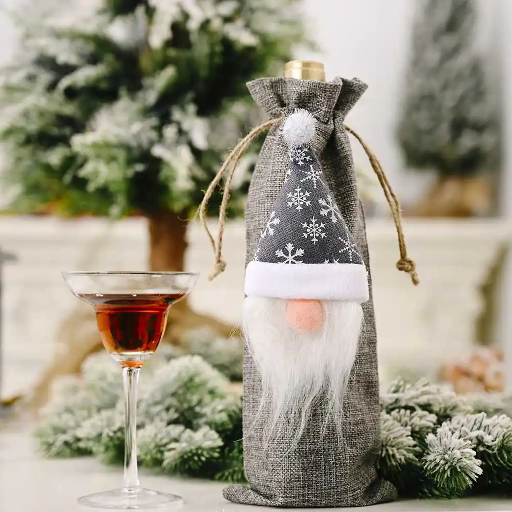

Christmas Wine Bottle Cover Santa Claus Dolls Ornament Red Wine bottle Cover Merry Christmas Decor for Home