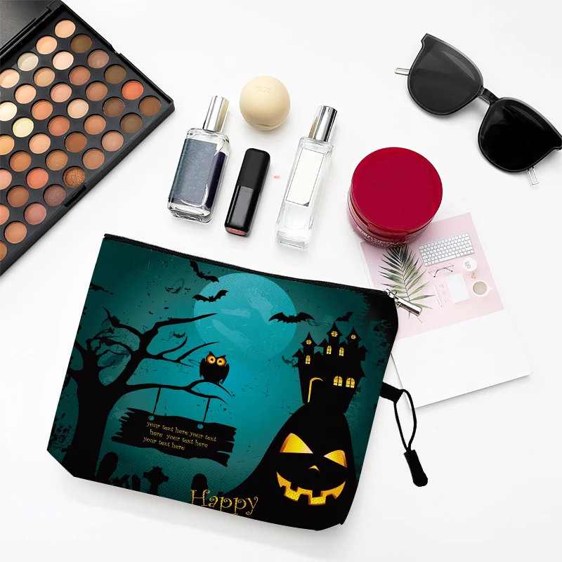 

Cute Cartoon Pumpkin Ghost Print Cosmetic Bags Kids Boy Girl Gift Makeup Case Pouch Small Things Organizer Lipstick Bag