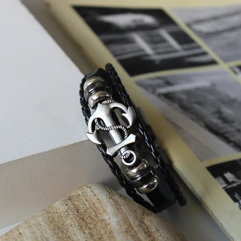 Винтажный Мужской Браслет многослойный Плетеный кожаный браслет ручной работы