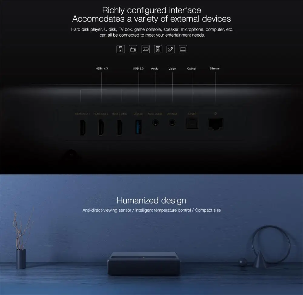 Xiaomi MJJGTYDS01FM 2 Гб 16 Гб MIUI tv Laser HDR tv 4K китайская версия bluetooth WiFi 3D Система домашнего кинотеатра английский интерфейс