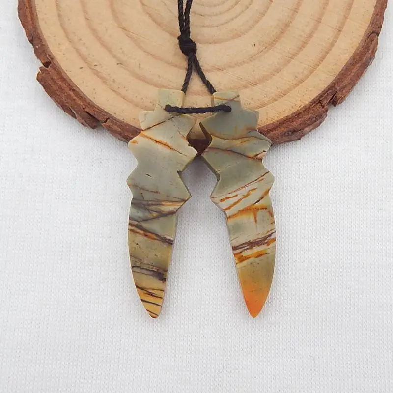 Серьги из натурального камня разных цветов Пикассо яшма резной лист бусины 38x12x4