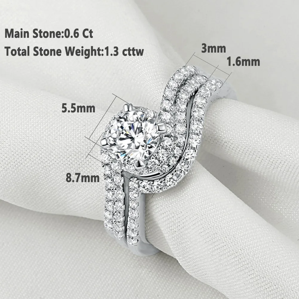 Newshe 1.2Ct Белый Круглый AAA CZ Твердые 925 пробы серебро обручальное кольцо набор модные ювелирные изделия для женщин 1R0023