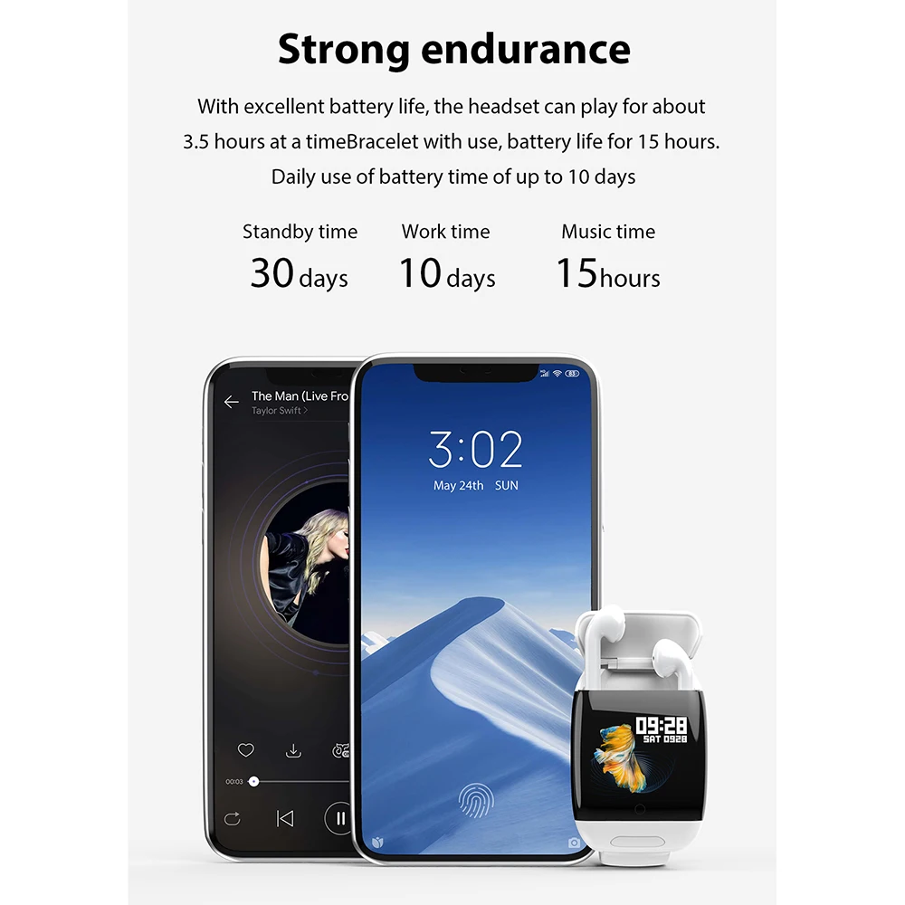 

G36 Smart Watch 2021 Bluetooth Earphone 2 in 1 BT 5.0 Men Women Smart Watch BT Call Siri Hear Rate Blood Pressure for Bracelet