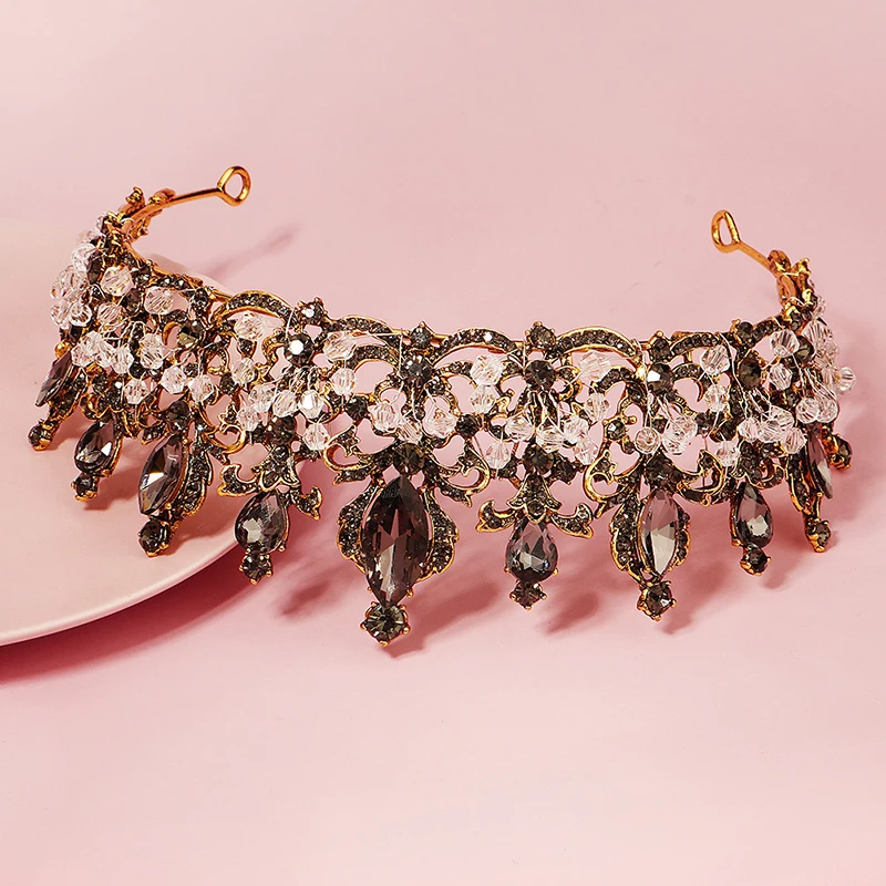 QYY ручной работы с украшением в виде кристаллов и короны древнее золото вечерние