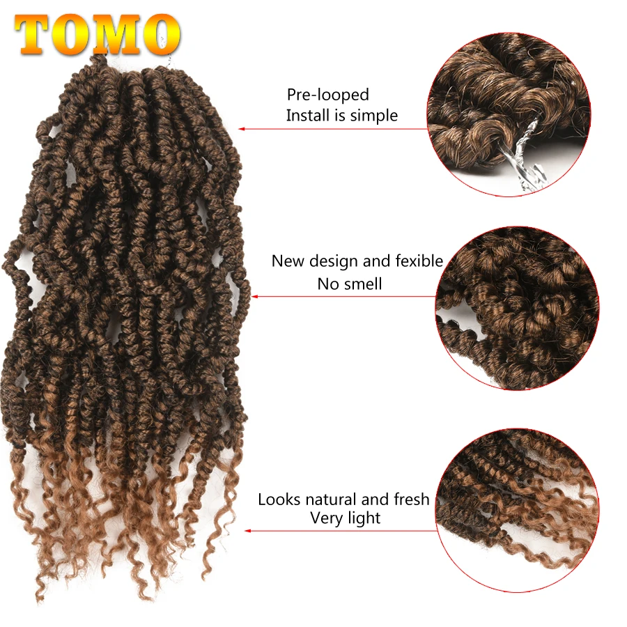 Томо короткие 14 дюймов страсти твист крючком волосы 24 корни богемный косы