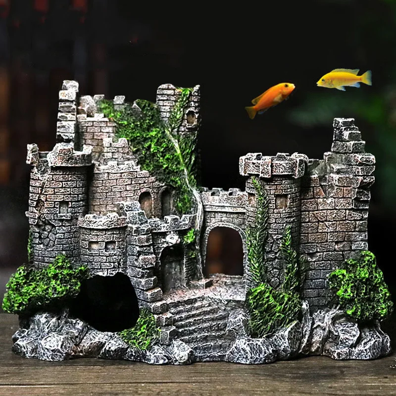 

Resin Ancient Castle Artificial Mountain Building Rockery Hiding Cave Aquarium Fish Tank Aquatic Landscaping Ornament