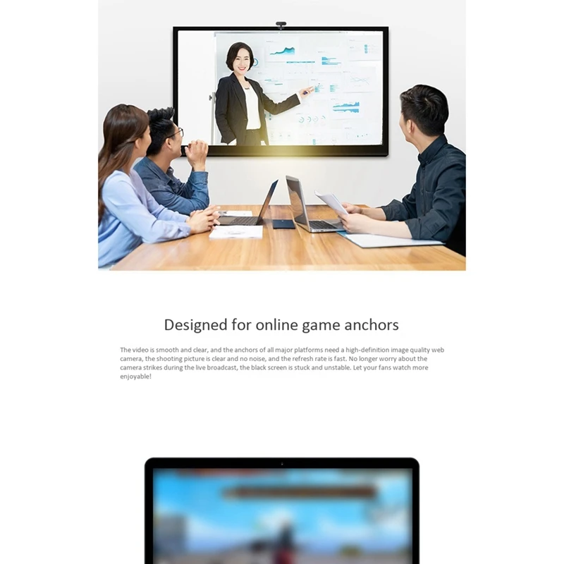 

Webcam, 1080P HD Camera with Microphone, USB Plug-And-Play, No Driver for Online Class Teaching Conference Video - Black