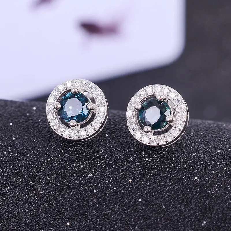 

925 Silver natuarl sapphire stud Earrings fashion jewelry anniversary plant women Christmas gift wholesale