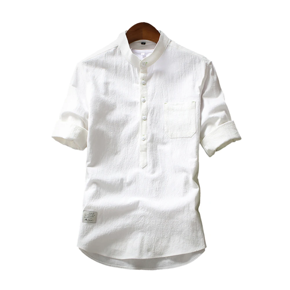 

men shirts Casual Stand Collar Blouse Three-quarter Sleeve Cotton Linen Shirt Male Top men clothing shirts for men chemise homme