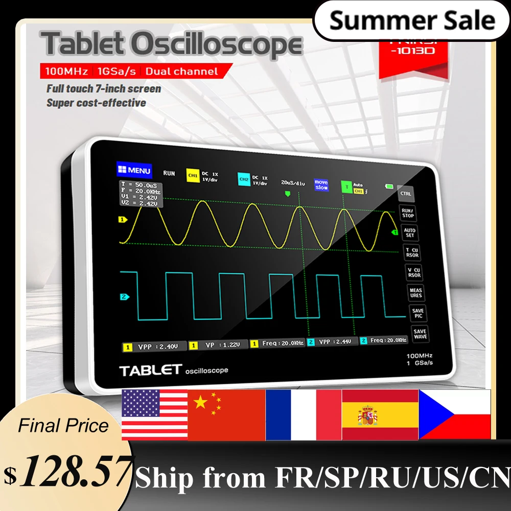 FNIRSI-1013D цифровой планшетный осциллограф двухканальный 100M полоса пропускания 1GS частота дискретизации планшет цифровой осциллограф - изображение