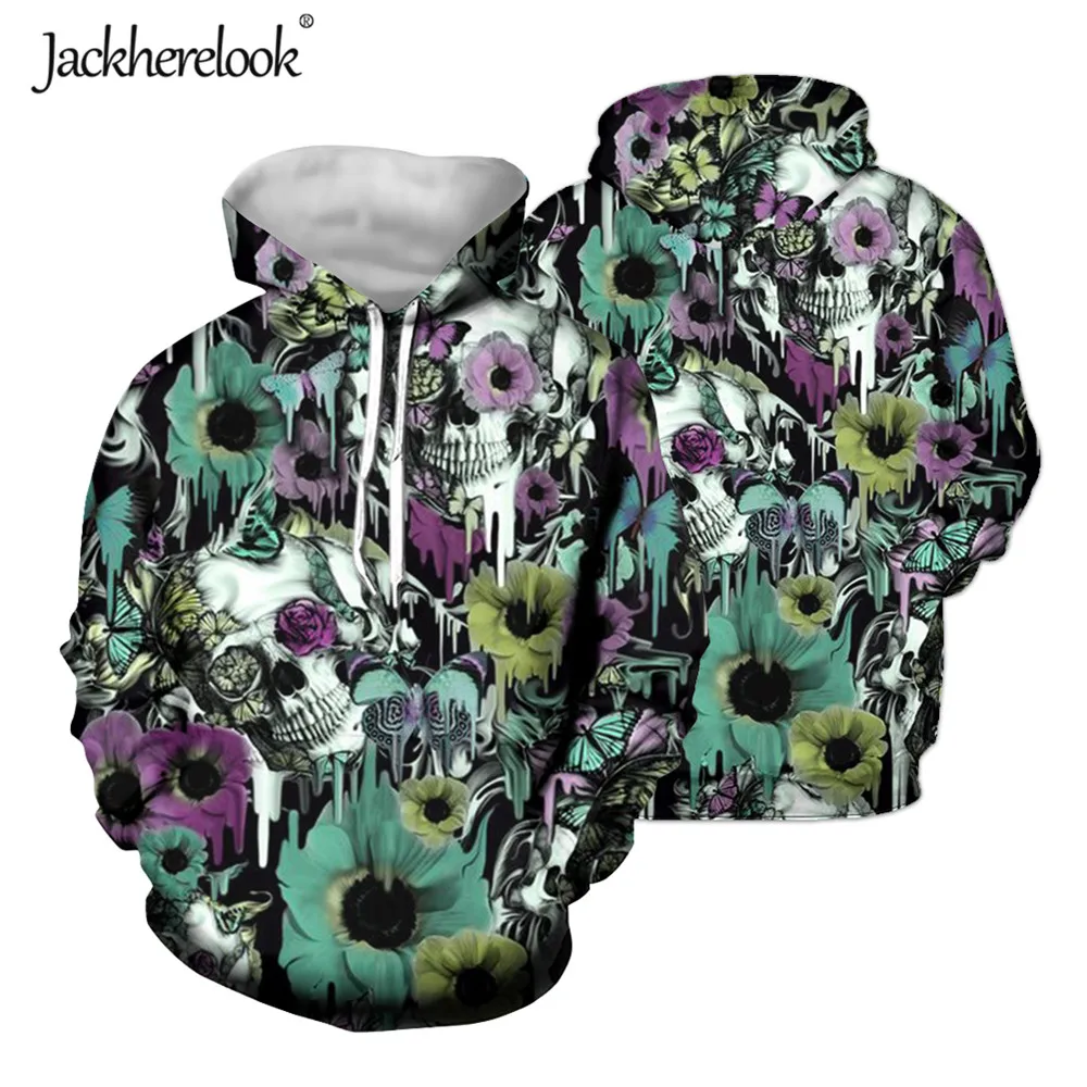 

Jackherelook Tropical Floral Skull Women Hooded Sweatshirt Spring Autumn Clothes Female Hoodie Casual Harajuku Pullover Tops