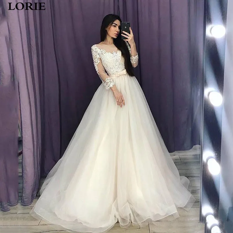 LORIE A Line Wedding Dresses 3/4 Long Sleeve Lace Princess Bride Gowns vestidos de novia Custom Made | Свадьбы и торжества