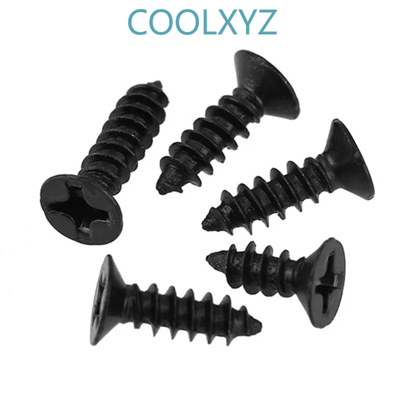 Черный крестообразный утопленный саморезающий винт с потайной плоской головкой