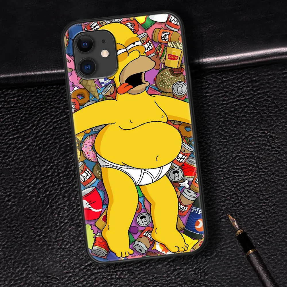 

Funny Simpson Cartoon Phone Case For Iphone 5 5S SE 2020 6 6S 7 8 Plus 11 12 Mini X XS XR Pro Max black Funda Luxury Cell Soft
