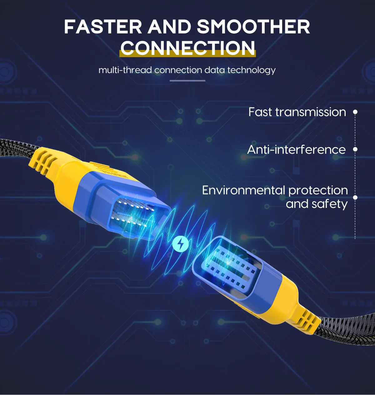 Усиленный гибкий удлинитель AUTOOL OBD2 II 60 см кабель штырь-гнездо 16-контактный OBDII -