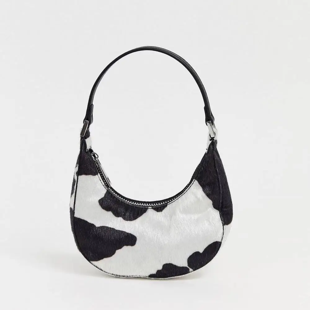 

fashion cow pattern half moon women shoulder bags designer handbags luxury pu leather messenger bag lady small purses 2020 mini