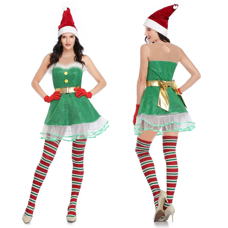

Green Dress Lace Short Skirt False Wipes Bosom Sleeveless Slim Christmas Stage Performance Dress
