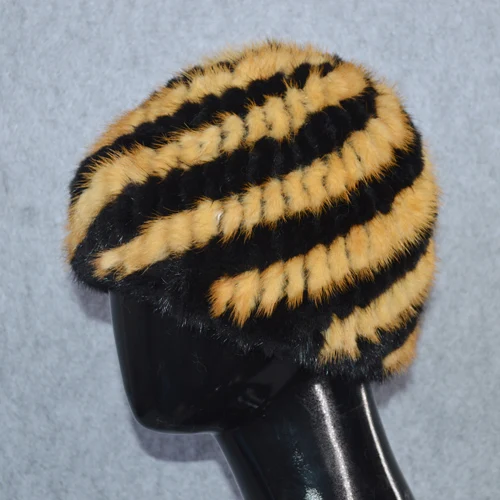 black and yellow Горячая Распродажа, зимняя Милая меховая шапка из натуральной норки, женские эластичные вязаные шапки из натурального меха норки, шапки из натурального меха норки, меховые шапочки - Цвет: black and yellow
