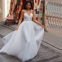 modern sleeveless a line wedding dresses lace appliques sexy sweetheart spaghetti straps sweep train tulle backless bridal gowns
