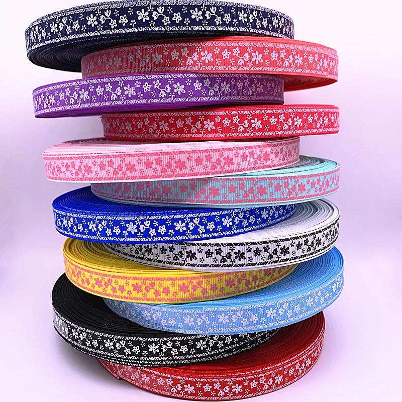 Ленты в рубчик с цветочным принтом 5 ярдов 15 мм | Дом и сад