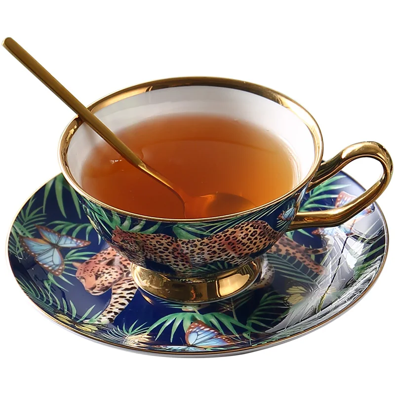 

Jungle Animal Bone China Coffee Cup and Saucer Set Spoon European Style Luxury Home Afternoon Tea Set Restaurant Supplies 200ml