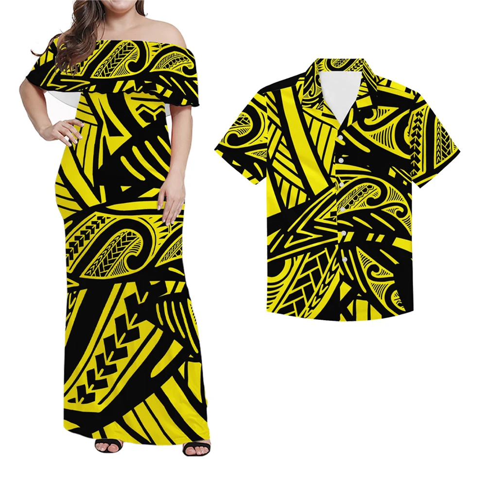 

HYCOOL полинезийское племенное желтое платье с принтом женское облегающее платье с открытыми плечами и оборками женское свадебное платье для ...