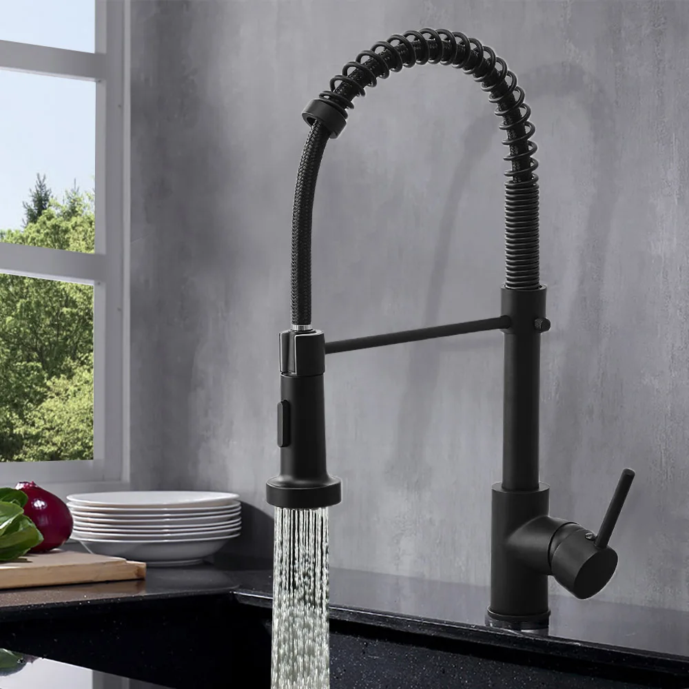 

360 Degree Stretch Faucet With Spring Black Brushed Stream Sprayer Nozzle Hot Cold Mixer Tap Multi-Function Sink Kitchen Faucets