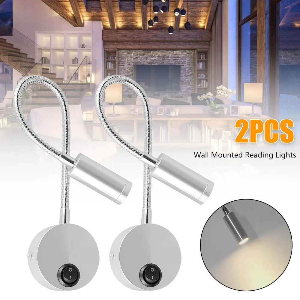 

2 pack Wall Lamp 360 Rotation Flexible Gooseneck Wall Mounted Reading Lights Wall Sconce Wired LED Bedside Lamp 3000K Warm Light
