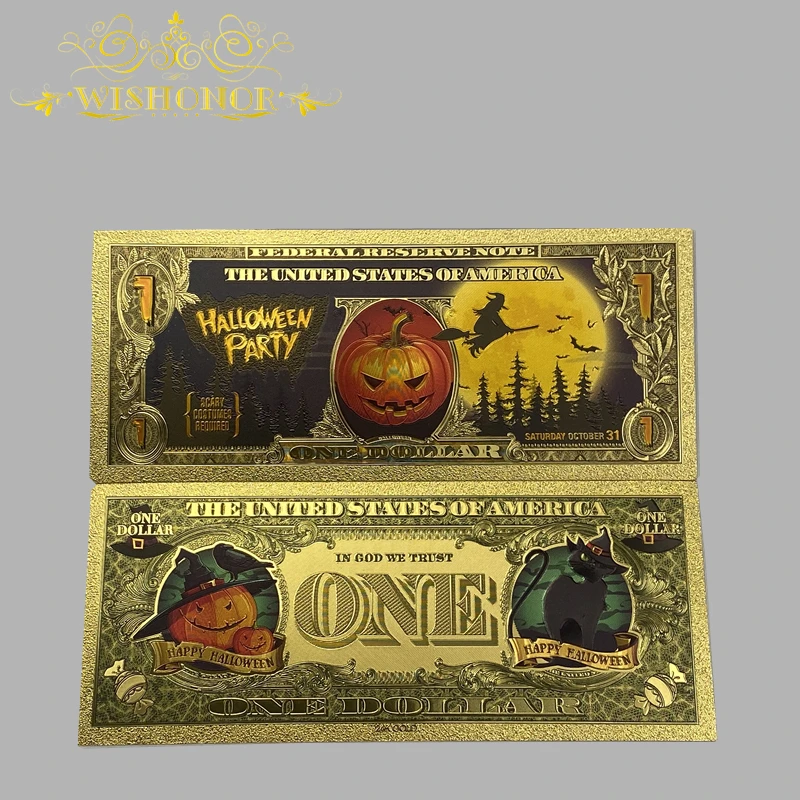 

10pcs/lot Nice Halloween Banknote Pumpkin Banknote in 24k Gold Plated For Collection