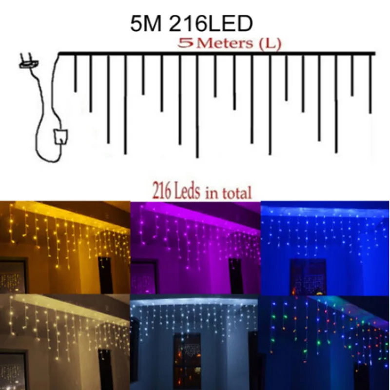 5M 216LED 3x3/3x6 м светодиодный водонепроницаемый светильник-гирлянда с метеоритным дождем, Рождественская Свадебная занавеска, Сказочная гирлянда, Новогодняя гирлянда - Испускаемый цвет: 5M 216LED