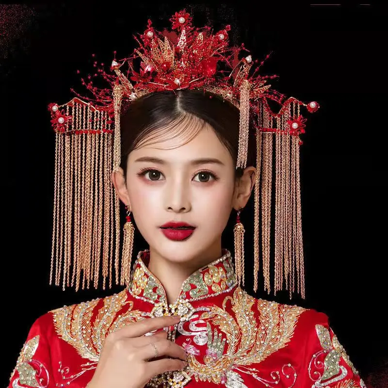 

Bride Wedding Tiaras and Crowns Vintage Chinese Wedding Brides Queen Princess Crown Bridal Headpiece Women Pageant Tiara Diadem