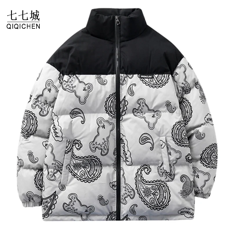 

Уличные мужские утепленные замшевые куртки, зимние Лоскутные хлопковые парки в стиле хип-хоп с цветами кешью, женские повседневные теплые п...