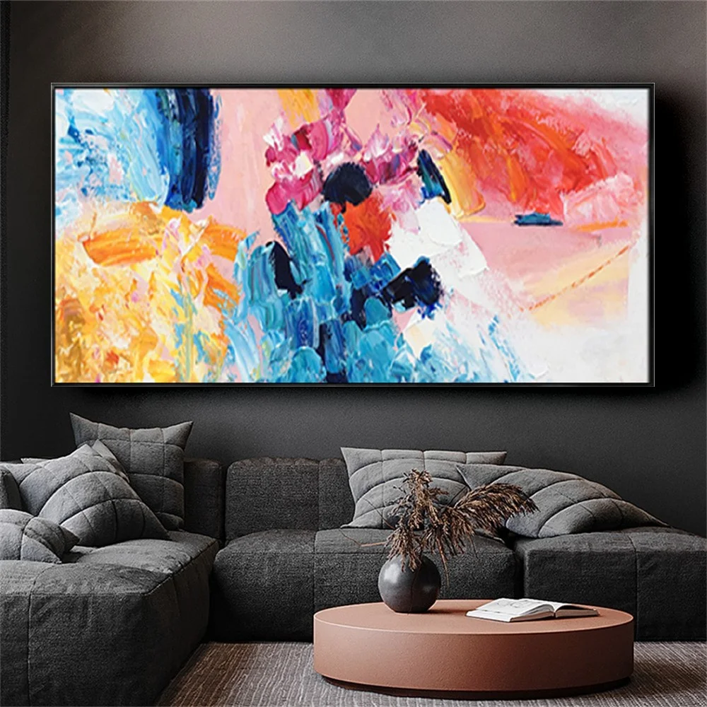 

Hand-Painted Abstract Oil Painting Brilliant Color Pattern Sofa Wall Art Modern Canvas Painting For Home Living Room Decor Art
