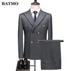 Мужской свадебный пиджак Batmo, серый двубортный пиджак в полоску, деловой костюм для мужчин, Размеры: 1, 2019