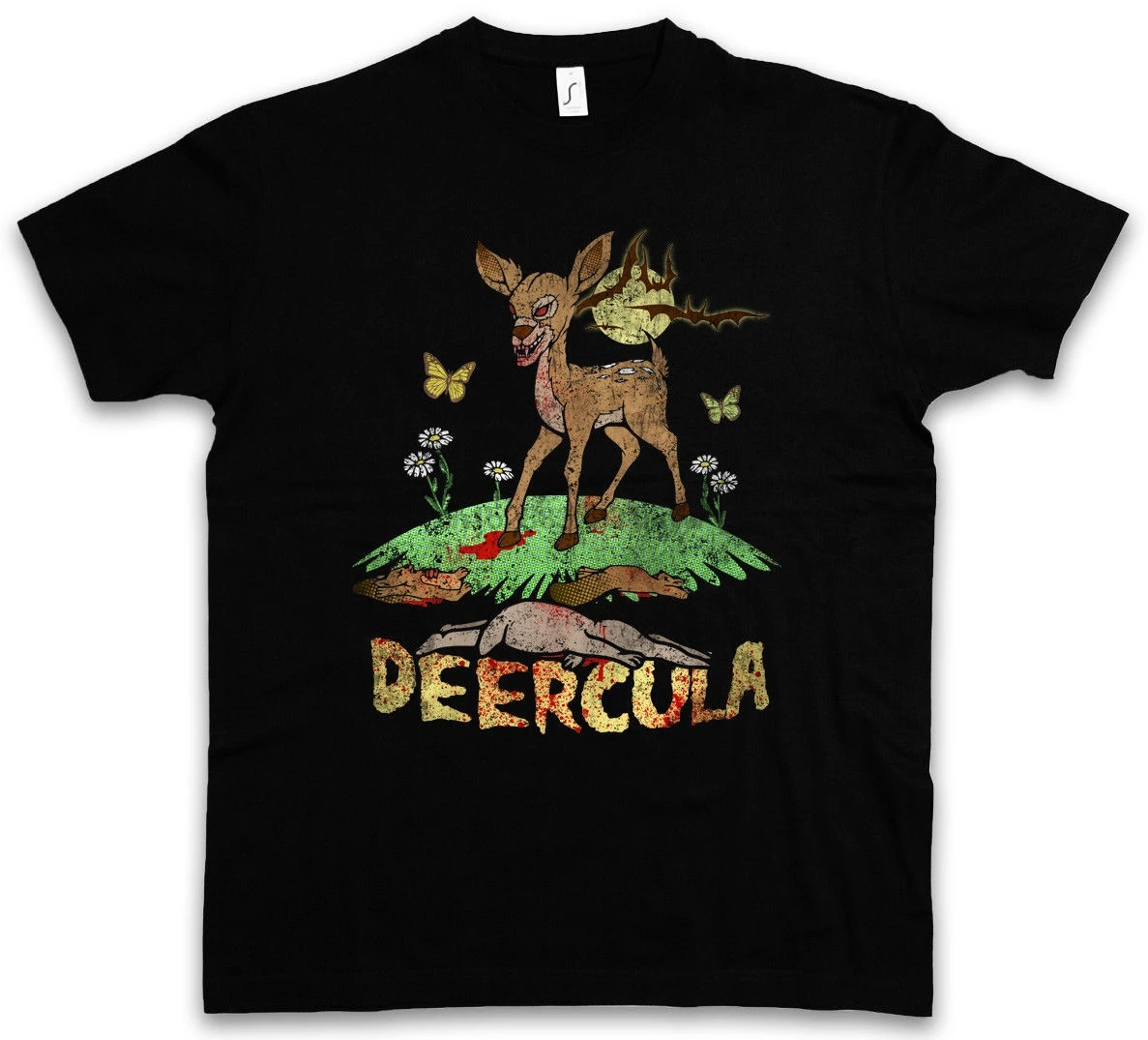 Deercula футболка Олень забавная с изображением графа Дракулы летучая мышь зомби